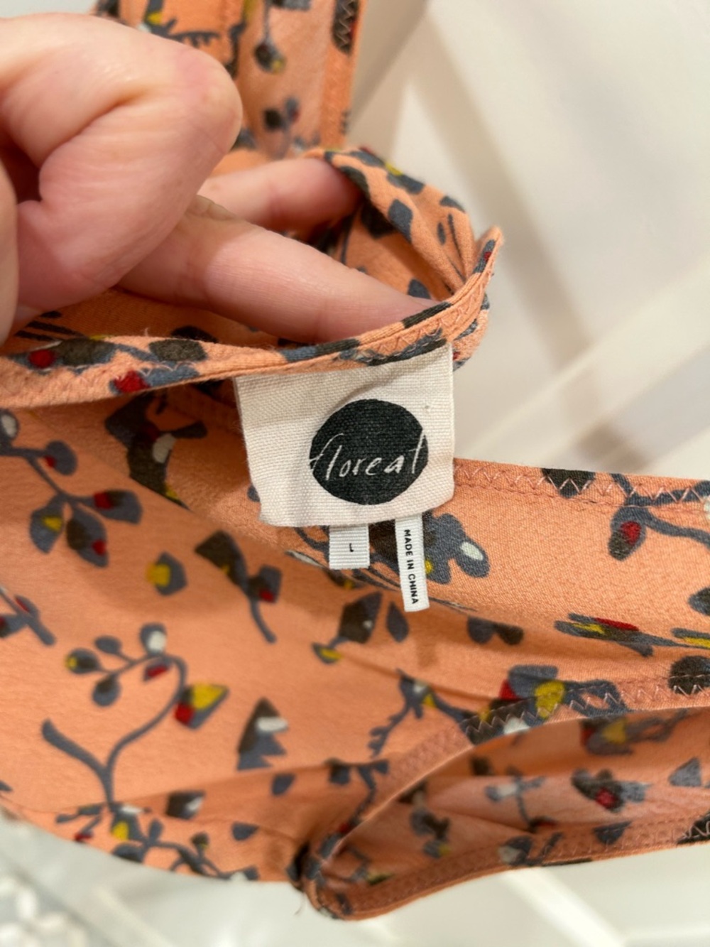 Sold Anthropologie Floreat Peach Pink Bird Floral Slip Dress Ruffle Hem Cutout - Picture 11 of 13
